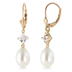 ALARRI 9 CTW 14K Solid Gold Bandolino White Topaz Pearl Earrings