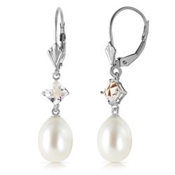 ALARRI 9 Carat 14K Solid White Gold Uniqueness White Topaz Pearl Earrings