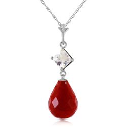 ALARRI 9.3 CTW 14K Solid White Gold Necklace White Topaz Ruby