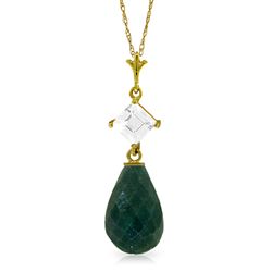 ALARRI 9.3 Carat 14K Solid Gold Necklace White Topaz Emerald