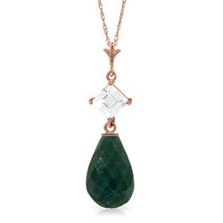 ALARRI 14K Solid Rose Gold Necklace w/ Rose Topaz & Emerald