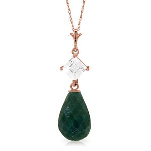 ALARRI 14K Solid Rose Gold Necklace w/ Rose Topaz & Emerald