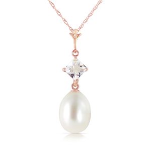 ALARRI 14K Solid Rose Gold Necklace w/ Rose Topaz & Pearl