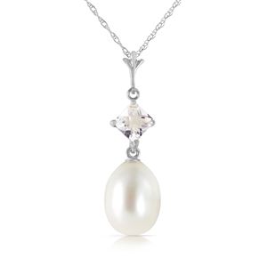 ALARRI 4.5 Carat 14K Solid White Gold Deal Done White Topaz Pearl Necklace