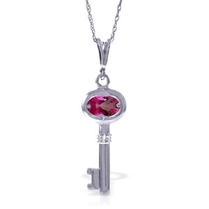 ALARRI 0.5 Carat 14K Solid White Gold Key Charm Necklace Pink Topaz