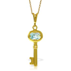 ALARRI 0.5 Carat 14K Solid Gold Key Charm Necklace Aquamarine