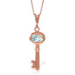 ALARRI 14K Solid Rose Gold Key Charm Necklace w/ Aquamarine