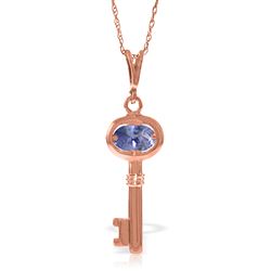 ALARRI 14K Solid Rose Gold Key Charm Necklace w/ Tanzanite