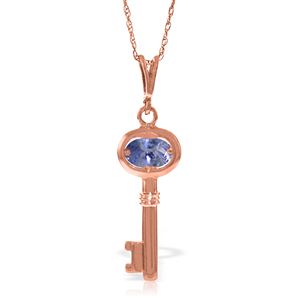 ALARRI 14K Solid Rose Gold Key Charm Necklace w/ Tanzanite