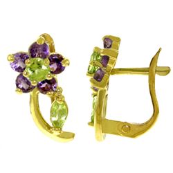 ALARRI 1.72 Carat 14K Solid Gold Flora Amethyst Peridot Clip Earrings