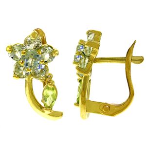 ALARRI 1.72 CTW 14K Solid Gold Flora Aquamarine Peridot Clip Earrings