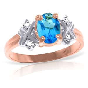 ALARRI 0.97 Carat 14K Solid Rose Gold Xo Blue Topaz Diamond Ring