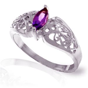 ALARRI 0.2 Carat 14K Solid White Gold Filigree Ring Natural Amethyst