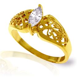 ALARRI 0.2 Carat 14K Solid Gold Filigree Ring Natural White Topaz