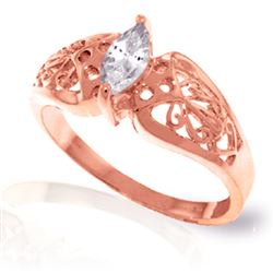 ALARRI 0.2 Carat 14K Solid Rose Gold Filigree Ring Natural White Topaz