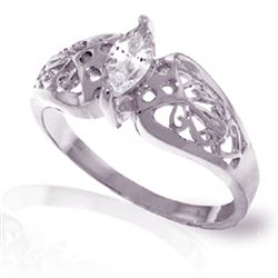 ALARRI 0.2 Carat 14K Solid White Gold Filigree Ring Natural White Topaz