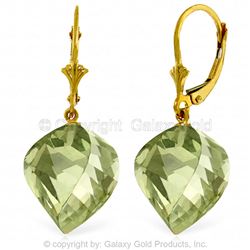 ALARRI 26 Carat 14K Solid Gold Leverback Earrings Twisted Briolette Green Amethyst