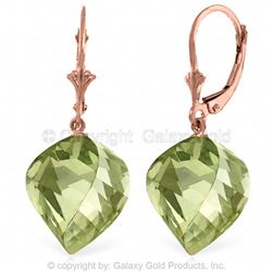 ALARRI 26 CTW 14K Solid Rose Gold Leverback Earrings Twisted Briolette Green Amethyst