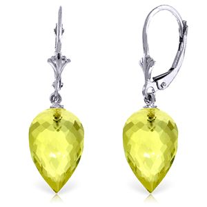 ALARRI 18 CTW 14K Solid White Gold Pointy Briolette Drop Lemon Quartz Earrings