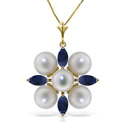 ALARRI 6.3 Carat 14K Solid Gold It Takes Two Sapphire Pearl Necklace