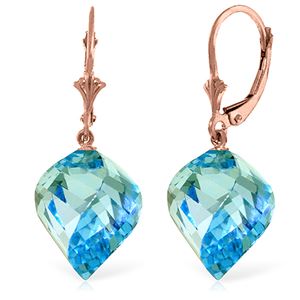 ALARRI 27.85 Carat 14K Solid Rose Gold Leverback Earrings Twisted Briolette Blue Topaz