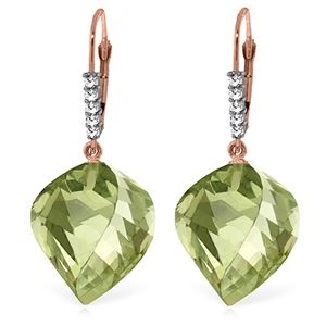 ALARRI 26.15 Carat 14K Solid Rose Gold Earrings Diamond Briolette Green Amethyst