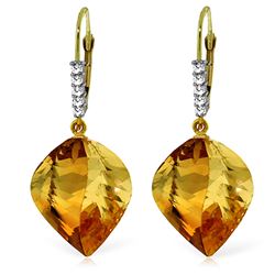 ALARRI 23.65 CTW 14K Solid Gold Leverback Earrings Diamond Briolette Citrine