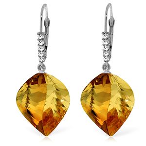 ALARRI 23.65 CTW 14K Solid White Gold Leverback Earrings Diamond Briolette Citrine