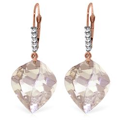 ALARRI 25.75 Carat 14K Solid Rose Gold Leverback Earrings Diamond Briolette White Topaz