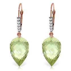 ALARRI 19.15 CTW 14K Solid Rose Gold Drop Briolette Green Amethyst Diamond Earrings