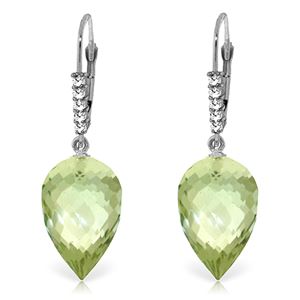 ALARRI 19.15 Carat 14K Solid White Gold Drop Briolette Green Amethyst Diamond Earrings