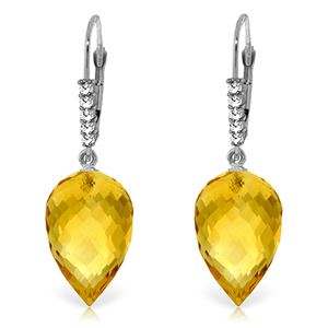 ALARRI 19.15 CTW 14K Solid White Gold Drop Briolette Citrine Diamond Earrings