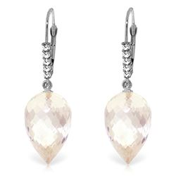 ALARRI 24.65 CTW 14K Solid White Gold Drop Briolette White Topaz Diamond Earrings