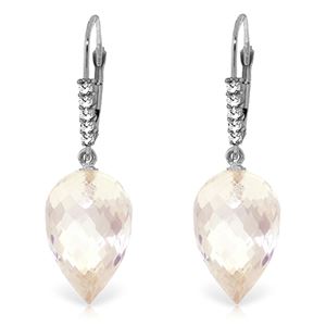 ALARRI 24.65 CTW 14K Solid White Gold Drop Briolette White Topaz Diamond Earrings