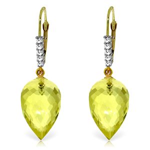 ALARRI 18.15 Carat 14K Solid Gold Drop Briolette Lemon Quartz Diamond Earrings