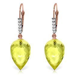 ALARRI 18.15 Carat 14K Solid Rose Gold Drop Briolette Lemon Quartz Diamond Earrings