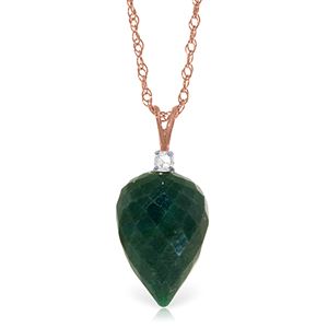 ALARRI 12.95 Carat 14K Solid Rose Gold Necklace Diamond Briolette Emerald