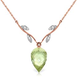 ALARRI 9.52 CTW 14K Solid Rose Gold Necklace Diamond Briolette Green Amethyst