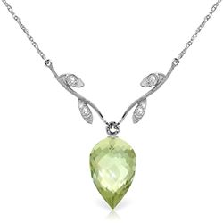 ALARRI 9.52 Carat 14K Solid White Gold Necklace Diamond Briolette Green Amethyst