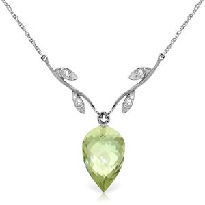 ALARRI 9.52 Carat 14K Solid White Gold Necklace Diamond Briolette Green Amethyst
