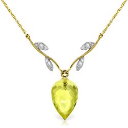 ALARRI 9.02 Carat 14K Solid Gold Necklace Diamond Briolette Lemon Quartz