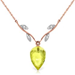 ALARRI 9.02 Carat 14K Solid Rose Gold Necklace Diamond Briolette Lemon Quartz