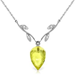 ALARRI 9.02 Carat 14K Solid White Gold Necklace Diamond Briolette Lemon Quartz