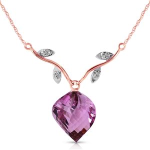 ALARRI 10.77 CTW 14K Solid Rose Gold Necklace Diamond Twisted Briolette Amethyst