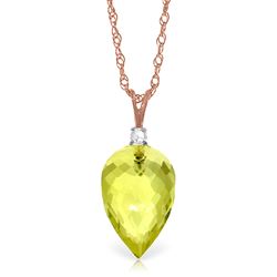 ALARRI 9.05 Carat 14K Solid Rose Gold Beauty Lemon Quartz Diamond Necklace
