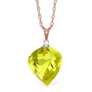 ALARRI 10.8 CTW 14K Solid Rose Gold Spiral Lemon Quartz Diamond Necklace