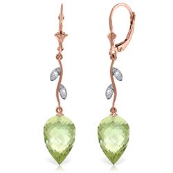ALARRI 19.02 Carat 14K Solid Rose Gold Diamond Drop Green Amethyst Earrings