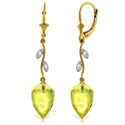 ALARRI 18.02 CTW 14K Solid Gold Diamond Drop Lemon Quartz Earrings