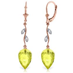 ALARRI 18.02 Carat 14K Solid Rose Gold Diamond Drop Lemon Quartz Earrings