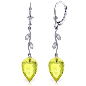 ALARRI 18.02 Carat 14K Solid White Gold Diamond Drop Lemon Quartz Earrings